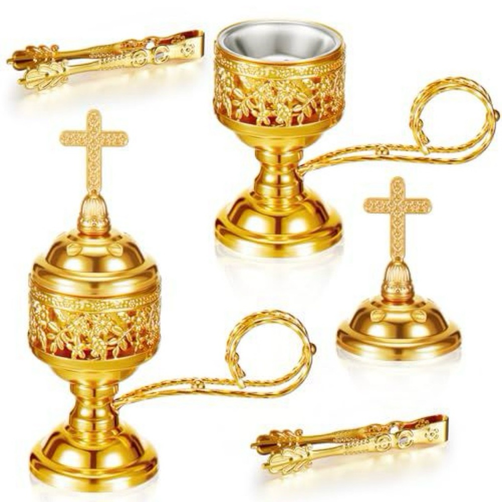 Incense Burner with Tong, Gold Frankincense Charcoal
